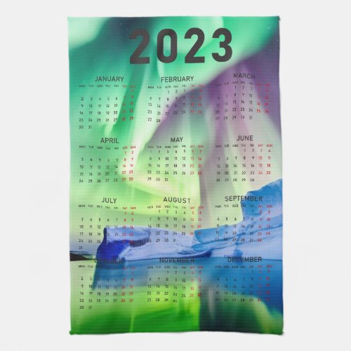 Calendar Towel _ Aurora Borealis over Water 