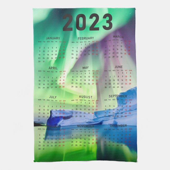 Calendar Towel - Aurora Borealis over Water  (Vertical)