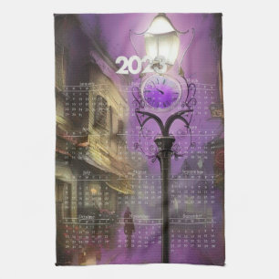 Calendar Towel - London Street clock Lamp Purple