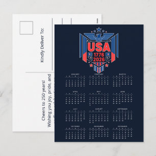 Calendar USA 1776-2026 Holiday Postcard
