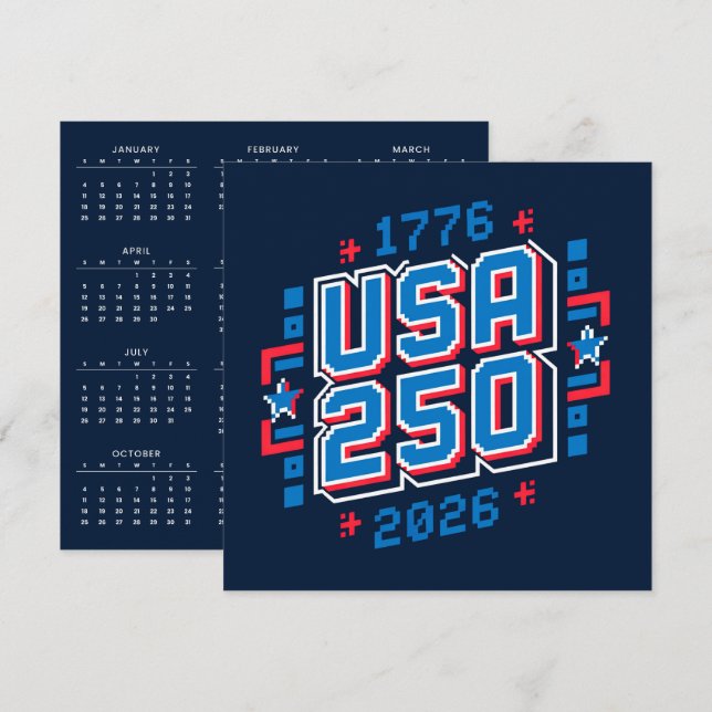 Calendar USA 250 – 1776 to 2026 Pixel Art Holiday Card (Front/Back)
