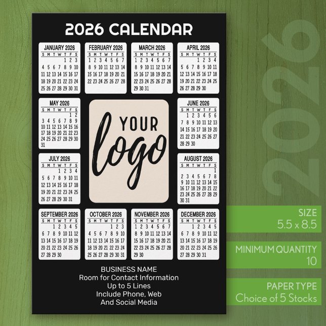 Calendar Vertical Logo - Business Contact Info Stationery (2026 Calendar on Stationery Sheet)