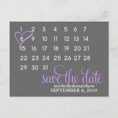 Calendar Wedding Announcement Postcards purple