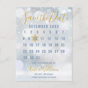 Calendar Winter Snowflakes Wedding Save the Date Postcard