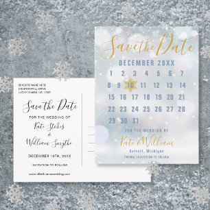 Calendar Winter Snowflakes Wedding Save the Date Postcard