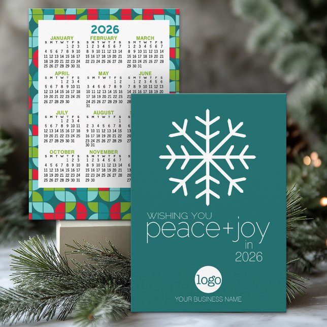Calendar Wishing Peace Joy Business Christmas Holiday Card (2026 Calendar on a Business Holiday Card)
