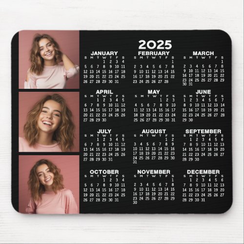 Calendar with 3 Photo Collage _ black Mouse Pad