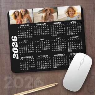 Calendar with 3 Photo Collage - black  Mouse Pad