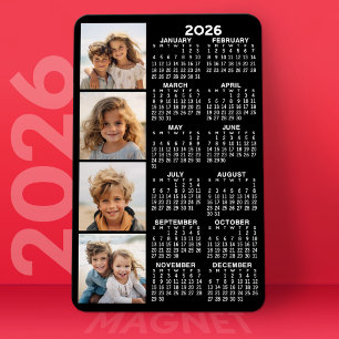 Calendar with 4 Photo Collage - black Magnet