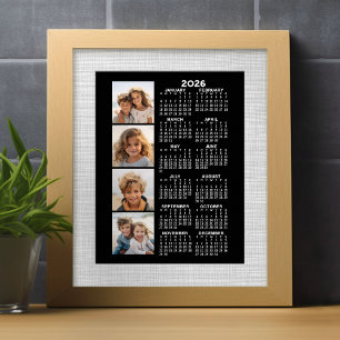Calendar with 4 Photo Collage - black Poster
