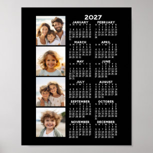 Calendar with 4 Photo Collage - black Poster