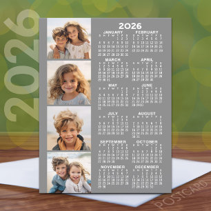 Calendar with 4 Photo Collage - Grey Postcard