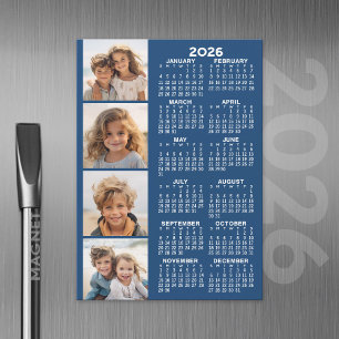 Calendar with 4 Photo Collage Magnetic Card - Blue