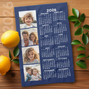 Calendar with 4 Photo Collage - Navy Blue Kitchen Towel
