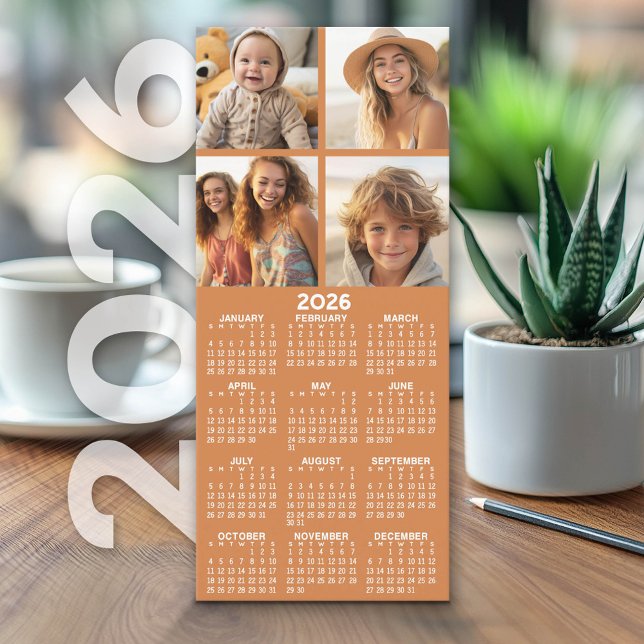 Calendar with 4 Photo Collage - Warm Caramel Card (2026 Calendar on Cardstock - Simple, Minimal Design and Photo Collage)