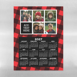 Calendar with 5 Photo collage - buffalo plaid Magnetic Dry Erase Sheet