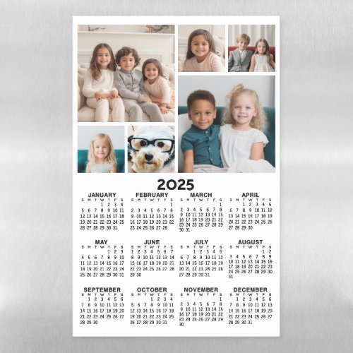 Calendar with 6 Photo Collage _ Black White Magnetic Dry Erase Sheet