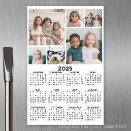 Calendar with 6 Photo Collage - Black White Magnetic Dry Erase Sheet