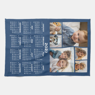 Calendar with 6 Photo Collage - Blue Kitchen Towel
