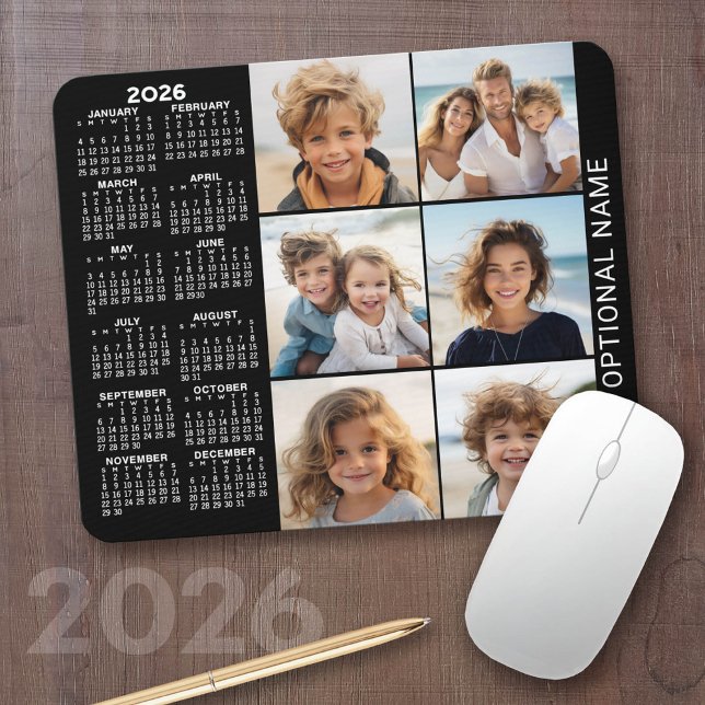Calendar with 6 Photo Collage Mouse Pad (2026 Calendar with a Photo Collage on a Mousepad)