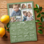 Calendar with 6 Photo Collage - Sage Green Kitchen Towel<br><div class="desc">A 6 photo collage with a calendar. A fun item for the New Year. Add 6 square photos to this design. With a little bit of work, you can change the background color and the calendar color when you click on the customize option and choose different colors. A very useful...</div>