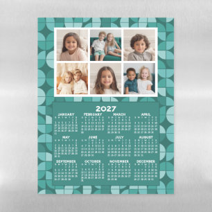 Calendar with 6 Photo - teal mcm pattern Magnetic Dry Erase Sheet
