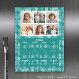 Calendar with 6 Photo - teal mcm pattern Magnetic Dry Erase Sheet