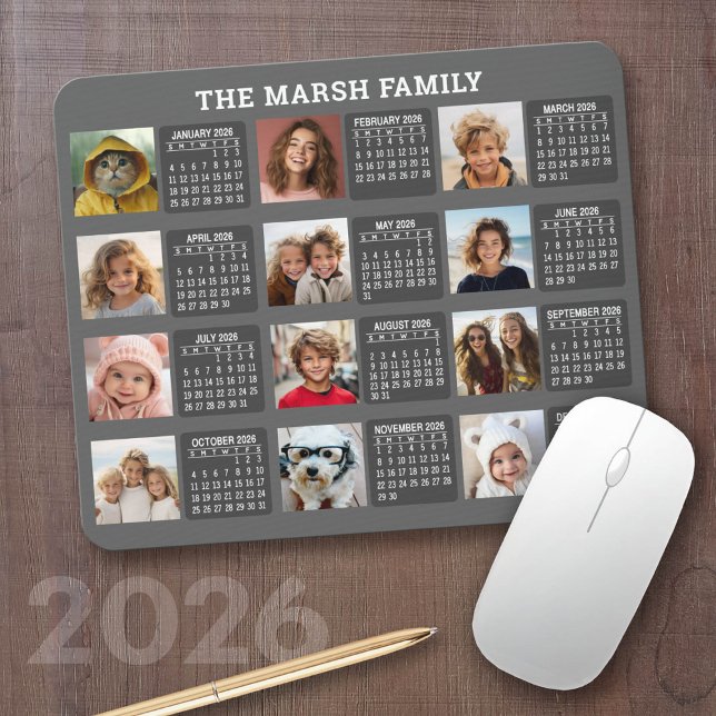 Calendar with a Picture for Each Month Mouse Pad (2026 Calendar on a Mousepad)