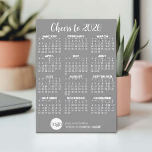 Calendar with Business Name, Logo - Grey Snowflake Holiday Card