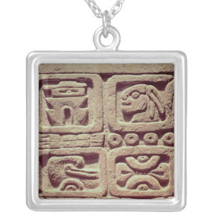 Calendar with four glyphs, Toltec Silver Plated Necklace