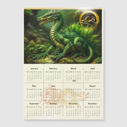 Calendar with green dragon. Calendar for 2024 (Front)