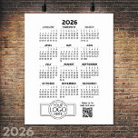 Calendar with Logo and QR Code - Black White Poster<br><div class="desc">A full-year calendar printed on a single poster offers a concise and visually accessible way to plan and track an entire year at one glance. Laid out in a grid format, with months arranged in rows and columns, it displays all 12 months clearly, making it easy to note important dates,...</div>