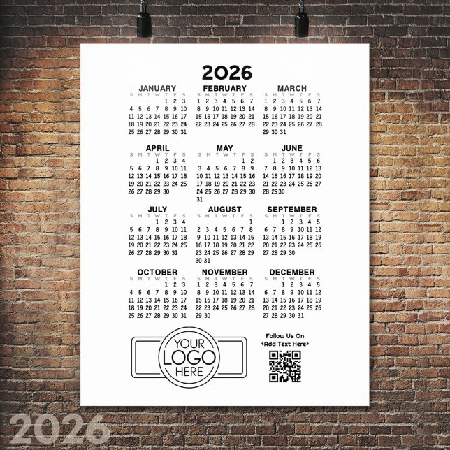 Calendar with Logo and QR Code - Black White Poster (2026 Calendar Poster)