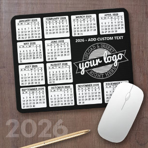 Calendar with logo and Text - Black and White Mouse Pad