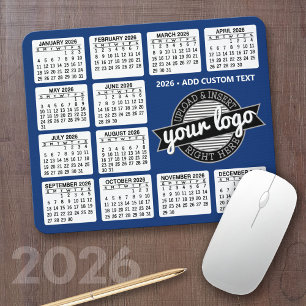 Calendar with logo and Text - Blue and White Mouse Pad