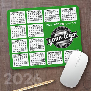 Calendar with logo and Text - Green and White Mouse Pad