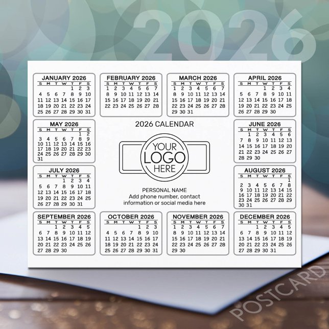 Calendar with logo Contact Information Postcard (2026 Calendar Postcard)