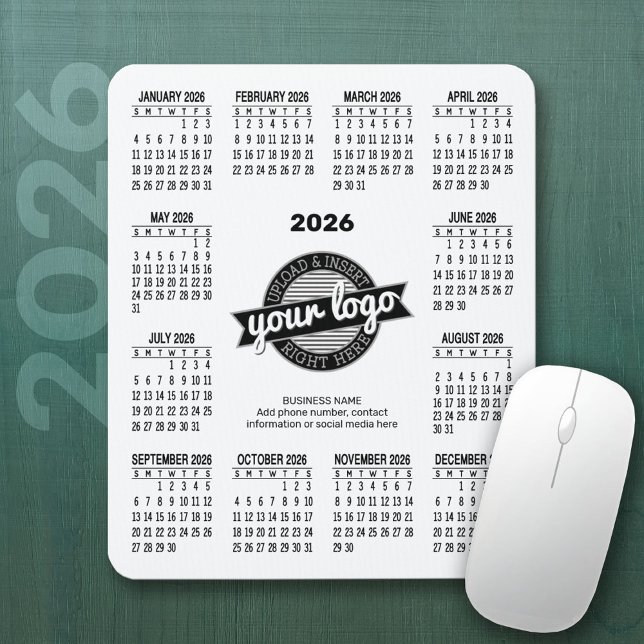 Calendar with logo, Contact Information White Mouse Pad (2026 Calendar Mousepad)