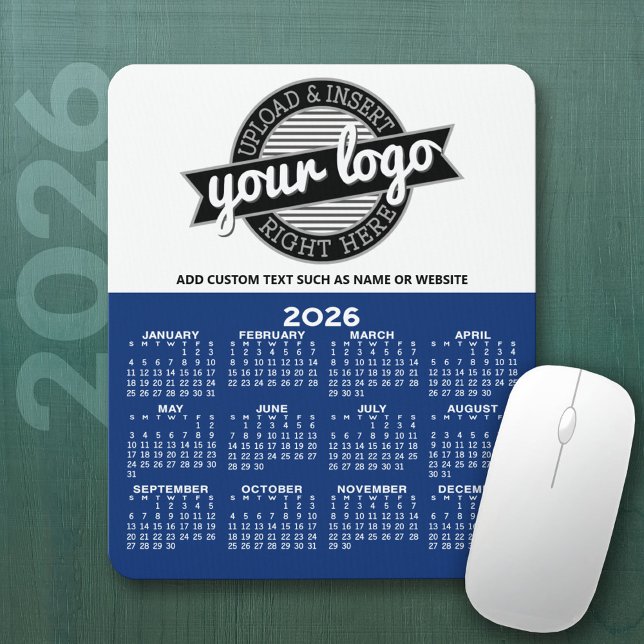 Calendar with Logo - Year View Vertical Mouse Pad (2026 Calendar Mousepad with Business Logo)