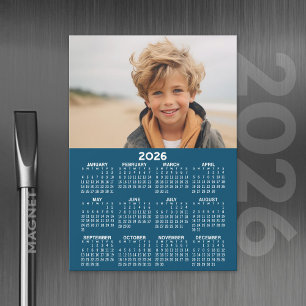 Calendar with Photo Blue White Magnetic Card
