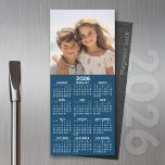 Calendar with Photo Collage blue background magnet<br><div class="desc">A very useful item for school or home office. This shows a full year view of all dates. A calendar printed on a magnet combines practicality with convenience, transforming a workspace essential into a time-management tool. This innovative design features a full-year or monthly calendar layout integrated into the magnet's surface,...</div>