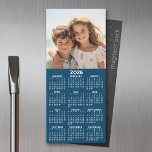 Calendar with Photo Collage blue background magnet<br><div class="desc">A very useful item for school or home office. This shows a full year view of all dates. A calendar printed on a magnet combines practicality with convenience, transforming a workspace essential into a time-management tool. This innovative design features a full-year or monthly calendar layout integrated into the magnet's surface,...</div>