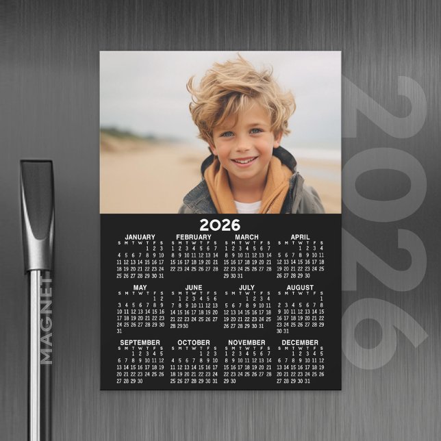 Calendar with Photo - Full Year Magnetic Card (2026 Calendar with A Photo and Magnetic Back)