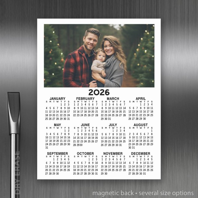 Calendar with Photo - Full Year View Magnetic Dry Erase Sheet (2026 Calendar with a Photo Collage)