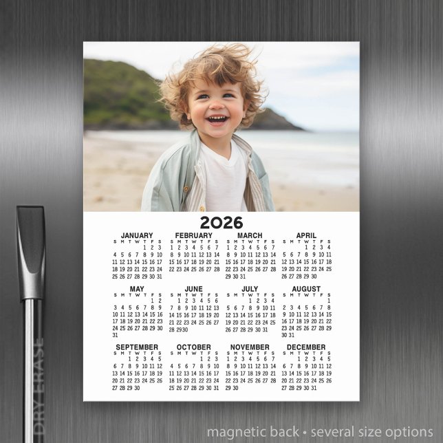Calendar with Photo - Full Year View Magnetic Dry Erase Sheet (2026 Calendar with a Photo Collage)