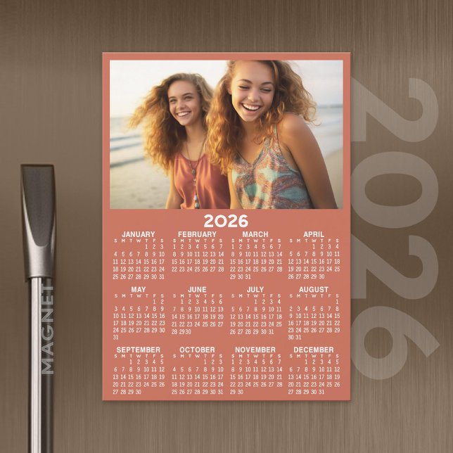 Calendar with Photo Full Year View Modern Magnet (2026 Calendar with A Photo and Magnetic Back)