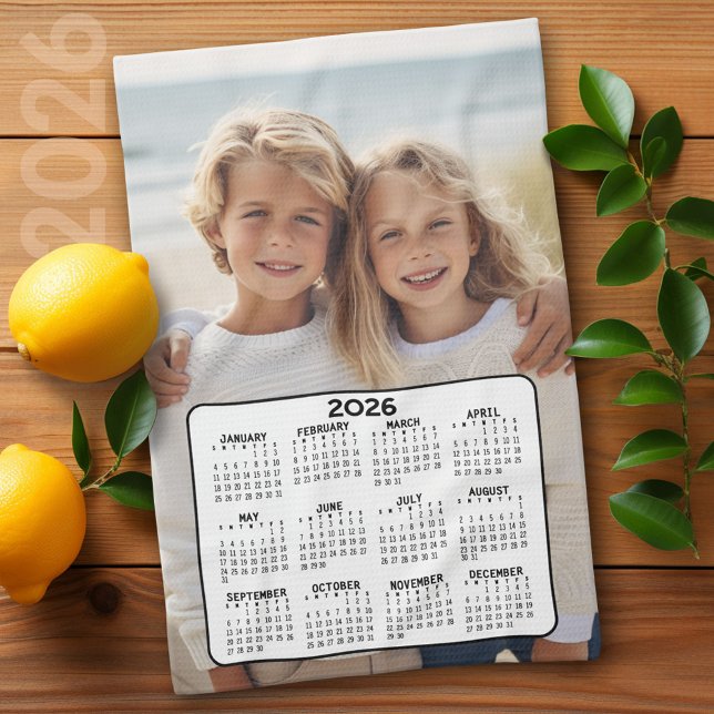 Calendar with Photo Full Year View Modern Minimal Kitchen Towel (2026 Calendar)