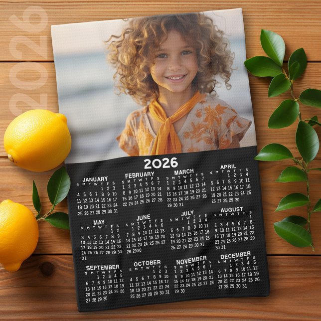 Calendar with Photo Full Year View Modern Minimal Kitchen Towel (2026 Calendar)