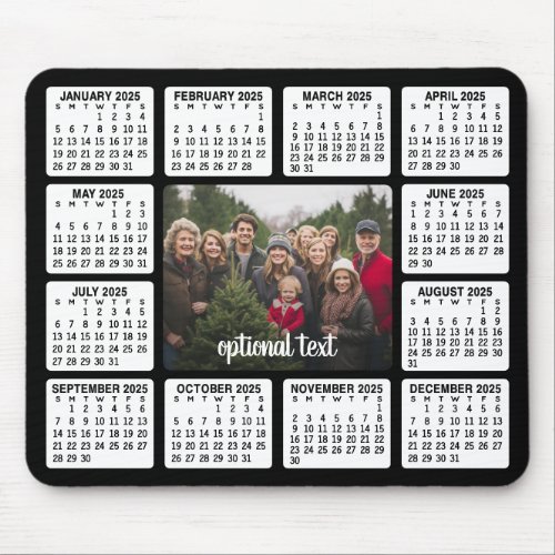 Calendar with Photo in the Center Black White Mouse Pad