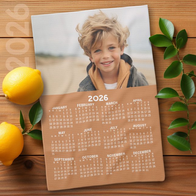 Calendar with Photo - Year View - Terra Cotta Kitchen Towel (2026 Calendar)